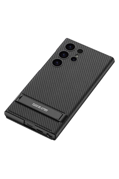 KILIFTECH Galaxy S24 Ultra Kılıf Kamera Korumalı Karbon Tasarım Zore Droga Standlı Kartlıklı Kapaklı Kılıf-Siy - 3