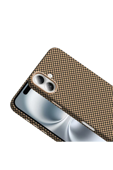 KILIFTECH iPhone 16 Plus Kılıf Magsafe Şarj Özellikli Karbon Fiber Görünümlü KTH Gros Kapak - Gri-Siyah - Resim 6