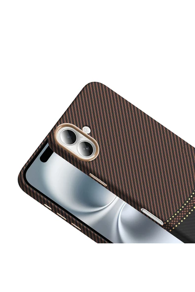 KILIFTECH iPhone 16 Plus Kılıf Magsafe Şarj Özellikli Karbon Fiber Görünümlü KTH Gros Kapak - Gri-Siyah - Resim 4