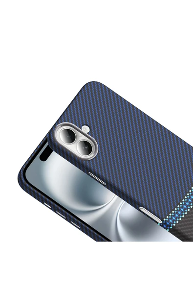 KILIFTECH iPhone 16 Plus Kılıf Magsafe Şarj Özellikli Karbon Fiber Görünümlü KTH Gros Kapak - Gri-Siyah - Resim 8