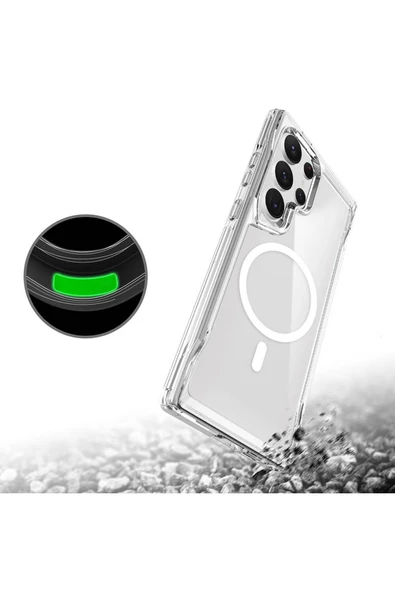 KILIFTECH Galaxy S24 Ultra Kılıf Zore Magsafe Şarj Özellikli T-Max Magsafe Kapak-Renksiz - Resim 5