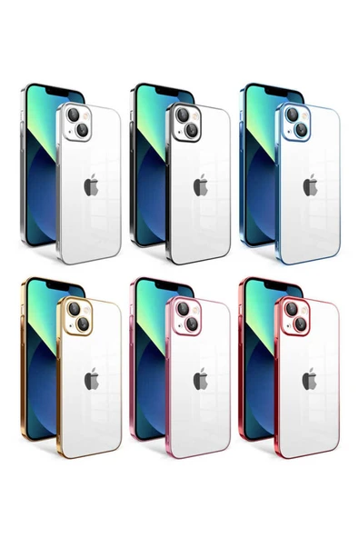 KILIFTECH iPhone 13 Uyumlu Kamera Korumalı Renkli Çerçeveli Zore Garaj Kılıf-Mavi Açık - Resim 2