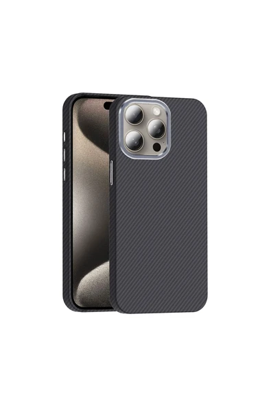 KILIFTECH iPhone 15 Pro Max Kılıf Magsafe Şarj Özellikli Karbon Fiber Görünümlü KTH Gros Kapak - Lacivert - Resim 2