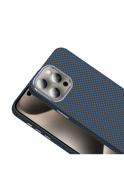 KILIFTECH iPhone 15 Pro Max Kılıf Magsafe Şarj Özellikli Karbon Fiber Görünümlü KTH Gros Kapak - Lacivert - Resim 8