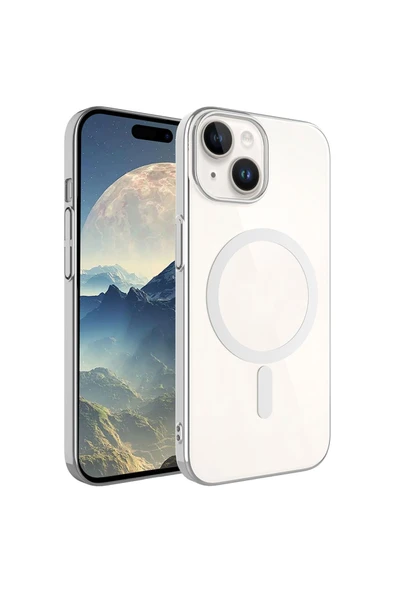 KILIFTECH iPhone 15 Uyumlu Zore Wireless Şarj Özellikli Pixel Magsafe Kılıf-Gümüş ürün görseli 1