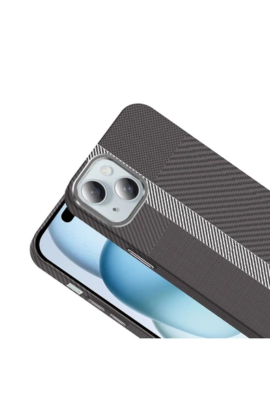 KILIFTECH iPhone 15 Kılıf Magsafe Şarj Özellikli Karbon Fiber Görünümlü KTH Gros Kapak - Lacivert - Resim 4