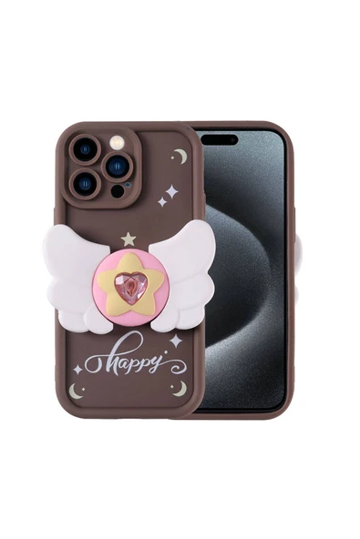 KILIFTECH iPhone 15 Pro Max Kılıf Kamera Korumalı Figür Tasarımlı Zore Kapya Kapak-Koyu Kahve ürün görseli