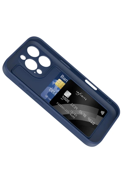 KILIFTECH iPhone 16 Pro Max Kılıf Kamera Korumalı Kartlık Hazneli KTH Vitra Kapak - Lacivert - Resim 2