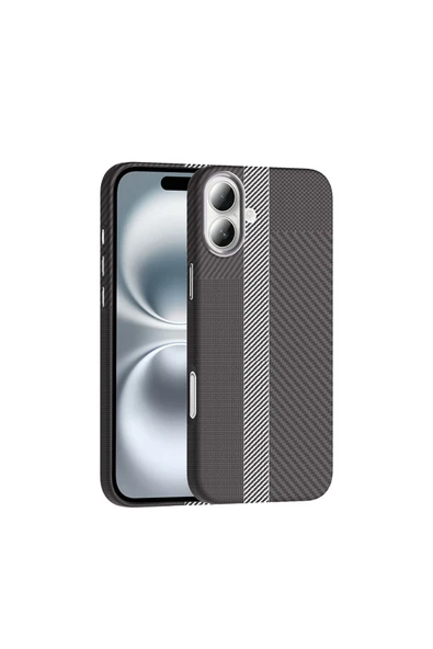 KILIFTECH iPhone 16 Plus Kılıf Magsafe Şarj Özellikli Karbon Fiber Görünümlü KTH Gros Kapak - Gri-Siyah ürün görseli