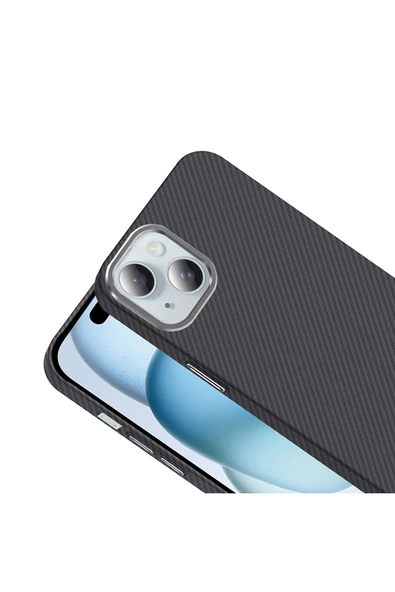 KILIFTECH iPhone 15 Kılıf Magsafe Şarj Özellikli Karbon Fiber Görünümlü KTH Gros Kapak - Lacivert - Resim 8