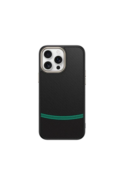gallipolitech iPhone 15 Pro Max Kılıf M-safe Şarj Özellikli Karbon Fiber Görünümlü GLLP Antina Kapak - Siyah-Yeşil