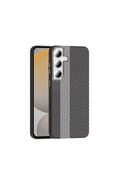 zore Galaxy S24 FE Kılıf M-safe Şarj Özellikli Karbon Fiber Görünümlü TDOM Gros Kapak - Gri-Siyah ürün görseli