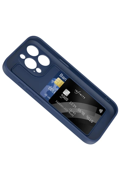 KILIFTECH iPhone 15 Pro Max Kılıf Kamera Korumalı Kartlık Hazneli KTH Vitra Kapak - Lacivert - Resim 2