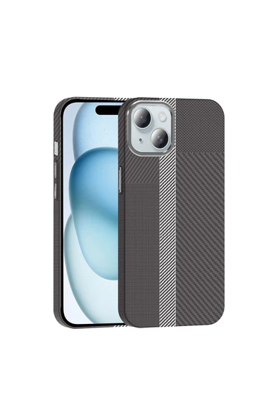 KILIFTECH iPhone 15 Kılıf Magsafe Şarj Özellikli Karbon Fiber Görünümlü KTH Gros Kapak - Lacivert - Resim 2