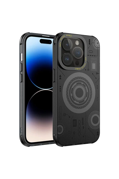 Technorion iPhone 14 Pro Uyumlu Uyumlu   Wireless Şarj Özellikli Desenli Hot Kılıf-siyah ürün görseli