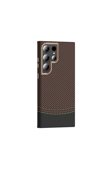 KILIFTECH Galaxy S24 Ultra Kılıf M-safe Şarj Özellikli Karbon Fiber Görünümlü KTH Gros Kapak - Siyah-Lacivert - Resim 4