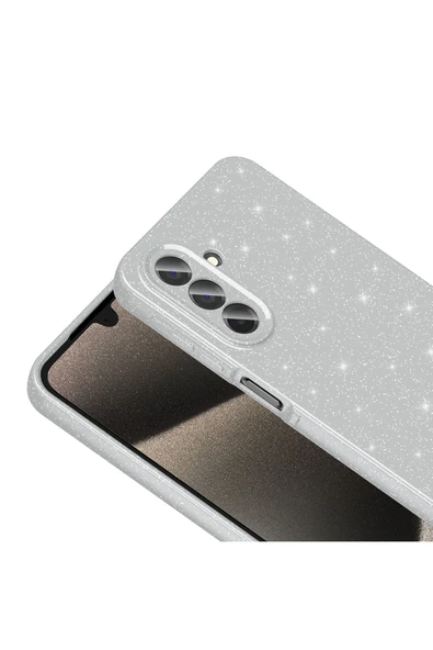 RiseOfGLC Galaxy A26 Kılıf Kamera Korumalı Simli Lüks RGLC Koton Kapak - Gümüş - Resim 8
