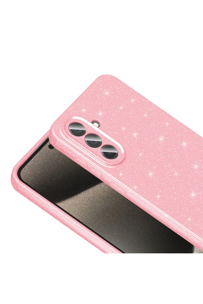 Teknodur Galaxy A56 Kılıf Kamera Korumalı Simli Lüks TKDR Koton Kapak - Gümüş - Resim 4