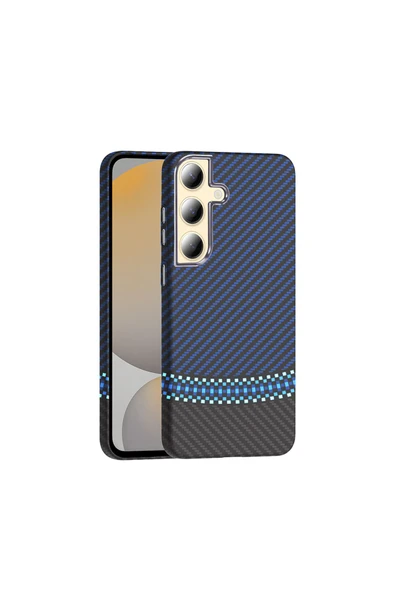 RonyTech Galaxy S24 Plus Kılıf M-safe Şarj Özellikli Karbon Fiber Görünümlü RNTC Gros Kapak - Siyah-Lacivert ürün görseli