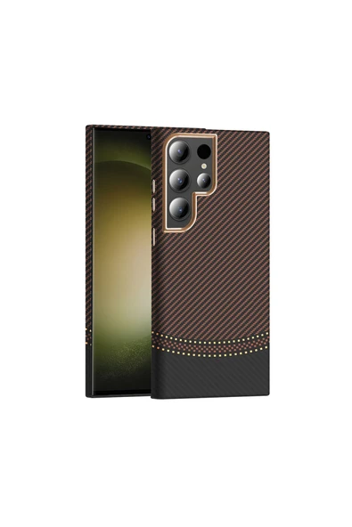 KILIFTECH Galaxy S24 Ultra Kılıf M-safe Şarj Özellikli Karbon Fiber Görünümlü KTH Gros Kapak - Siyah-Lacivert - Resim 2