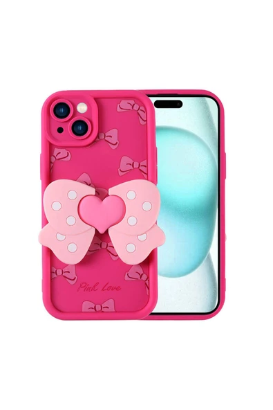 KILIFTECH iPhone 15 Plus Kılıf Kamera Korumalı Figür Tasarımlı Zore Kapya Kapak-Pembe Koyu ürün görseli
