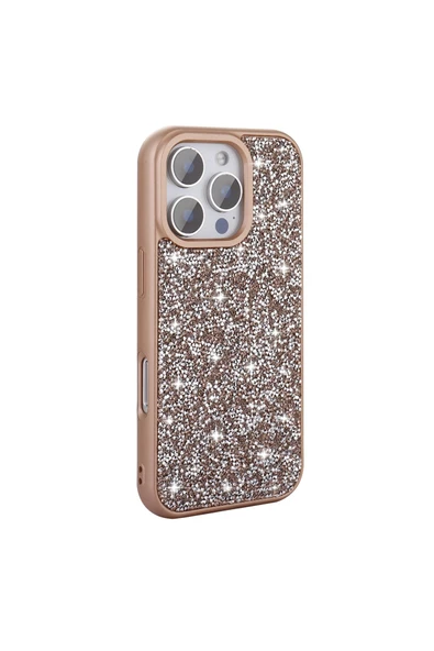mobrika iPhone 16 Pro Max Kılıf Parlak Taşlı Tasarım MBRK Pırlanta Kapak - Pembe - Resim 2