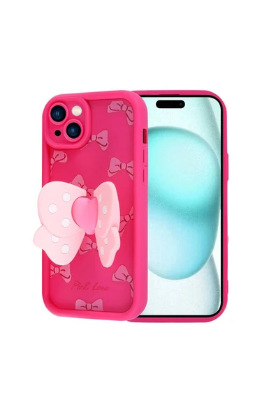 KILIFTECH iPhone 15 Plus Kılıf Kamera Korumalı Figür Tasarımlı Zore Kapya Kapak-Pembe Koyu - Resim 2