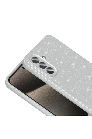 Teknodur Galaxy A56 Kılıf Kamera Korumalı Simli Lüks TKDR Koton Kapak - Gümüş - Resim 8