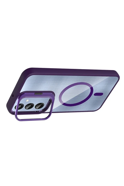 KILIFTECH Galaxy A36 Kılıf Standlı ve Kamera Lens Hediyeli M-Safe Şarj Özellikli KTH Etro Kapak - Lacivert - Resim 4