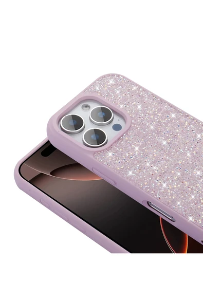 mobrika iPhone 16 Pro Max Kılıf Parlak Taşlı Tasarım MBRK Pırlanta Kapak - Pembe - Resim 6