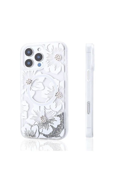 UMEYIR iPhone 16 Pro Max Kılıf Sıvılı Simli Baskılı Şeffaf Arka Yüzey SYS Mossa Silikon Kapak - Siyah - Resim 8