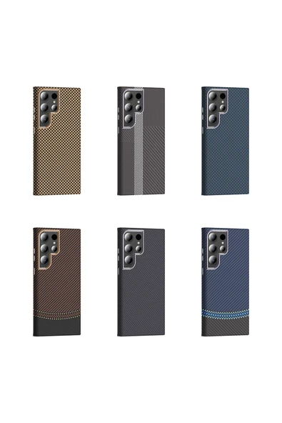 KILIFTECH Galaxy S24 Ultra Kılıf M-safe Şarj Özellikli Karbon Fiber Görünümlü KTH Gros Kapak - Siyah-Lacivert - Resim 3