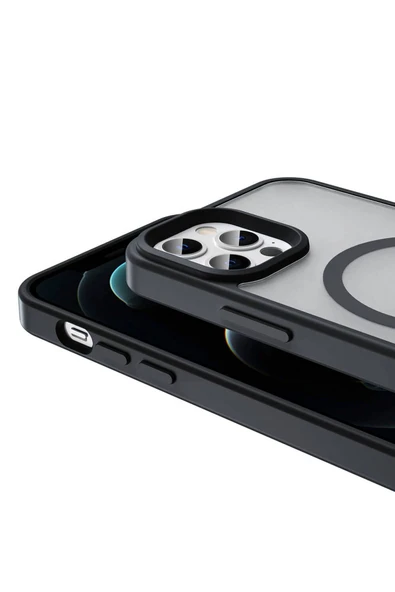KILIFTECH iPhone 13 Pro Kılıf Magsafe Şarj Özellikli Mat Arka Yüzey Zore Sio Kapak-Siyah - Resim 3