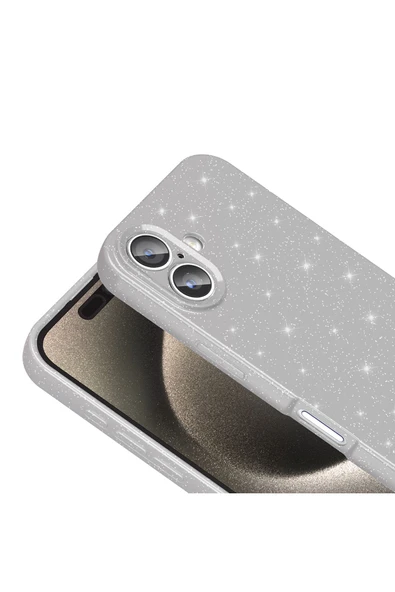 KILIFTECH iPhone 16 Kılıf Kamera Korumalı Simli Lüks KTH Koton Kapak - Siyah - Resim 6