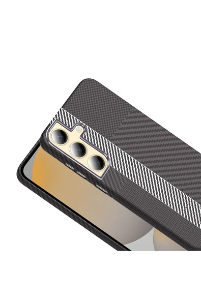 zore Galaxy S24 Kılıf M-safe Şarj Özellikli Karbon Fiber Görünümlü UCY Gros Kapak - Siyah - Resim 4