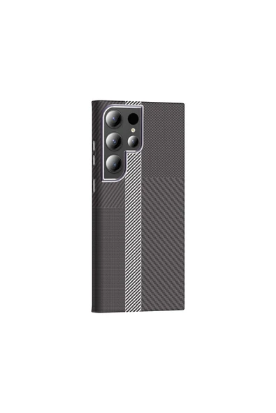 KILIFTECH Galaxy S24 Ultra Kılıf M-safe Şarj Özellikli Karbon Fiber Görünümlü KTH Gros Kapak - Siyah-Lacivert - Resim 6