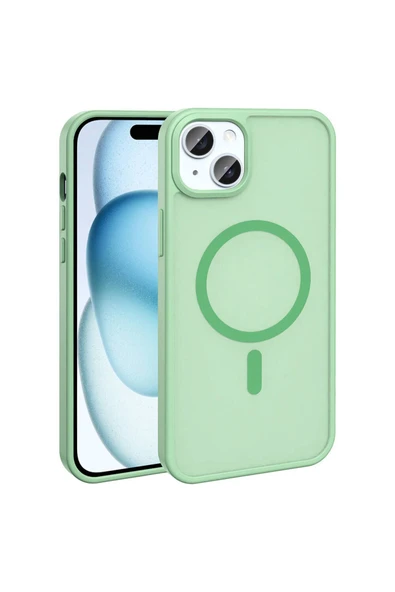 zore iPhone 15 Plus Kılıf Magsafe Şarj Özellikli Mat Arka Yüzey Zore Sio Kapak-Açık Yeşil ürün görseli