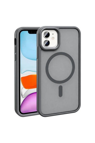 zore iPhone 11 Kılıf Magsafe Şarj Özellikli Mat Arka Yüzey Zore Sio Kapak-Gri ürün görseli