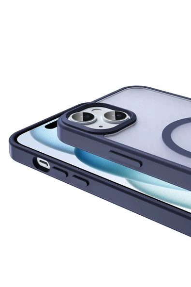 zore iPhone 15 Plus Kılıf Magsafe Şarj Özellikli Mat Arka Yüzey Zore Sio Kapak-Gri - Resim 6