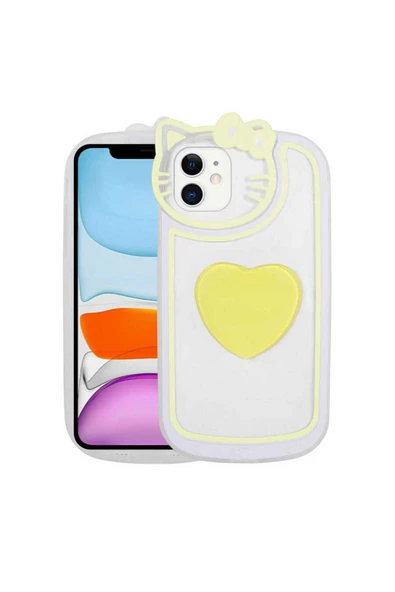 zore iPhone 11 Uyumlu Kedi Figürlü Transparan Pop Soketli Zore Ritmik Kılıf-Sarı ürün görseli