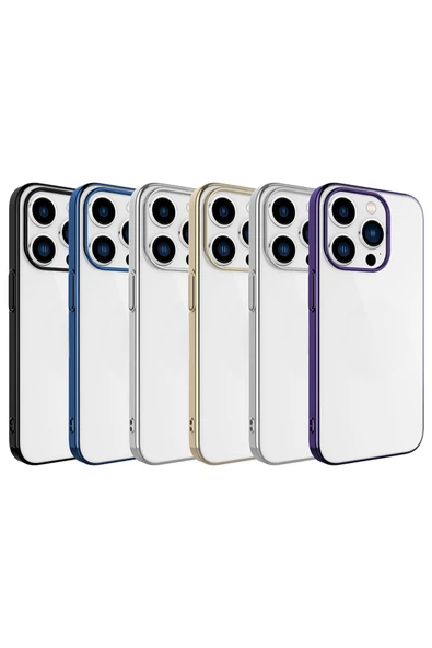 BBS TEKNOLOJİ GRUP iPhone 15 Pro Uyumlu Sert PC Renkli Çerçeveli Zore Riksos Kılıf-Gümüş - Resim 2