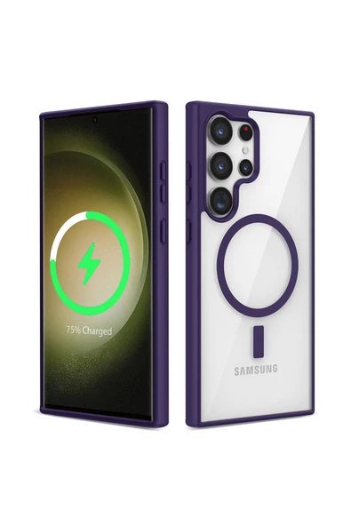 zore Galaxy S22 Ultra Uyumlu Magsafe Wireless Şarj Özellikli Silikon CSK Zore Ege Kılıf-Mor ürün görseli
