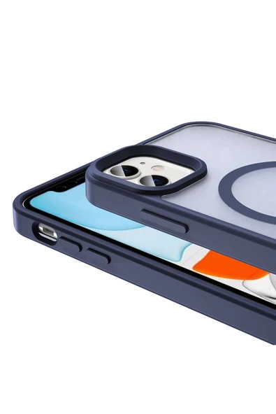 Resveq iPhone 12 Kılıf Magsafe Şarj Özellikli Mat Arka Yüzey Zore Sio Kapak-Lacivert - Resim 5