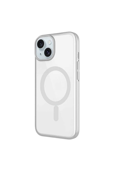 Cleo Cases iPhone 15 Uyumlu Wireless Şarj Özellikli Sert PC Zore Mat Riksos Magsafe Kılıf-Gri - Resim 4