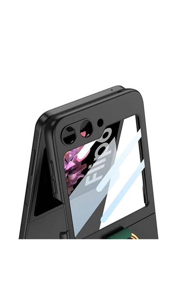 zore Galaxy Z Flip 6 Kılıf Kamera Korumalı Yüzüklü Zore Flip Ring Kıpta Kapak-Siyah - 2