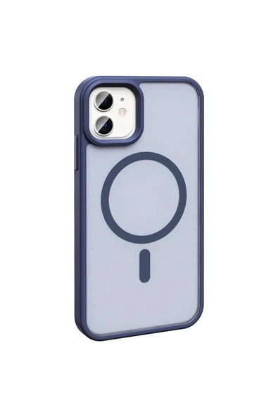 Resveq iPhone 12 Kılıf Magsafe Şarj Özellikli Mat Arka Yüzey Zore Sio Kapak-Lacivert - Resim 2
