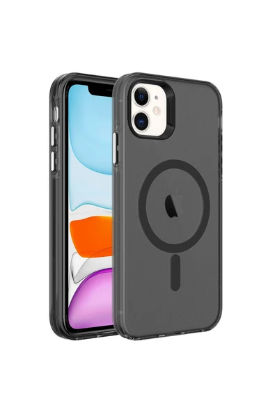 Boğazören iPhone 12 Uyumlu Zore Magsafe Şarj Özellikli Buzlu Transparan C-Pro Sert Kılıf-Siyah ürün görseli