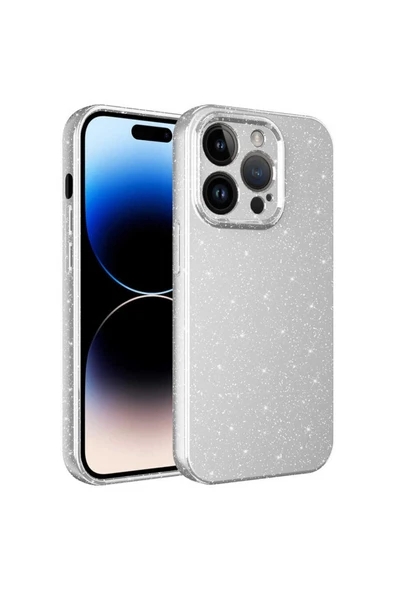 zore iPhone 14 Pro Max Uyumlu Kamera Korumalı Simli Lüks Zore Koton Kılıf-Beyaz ürün görseli