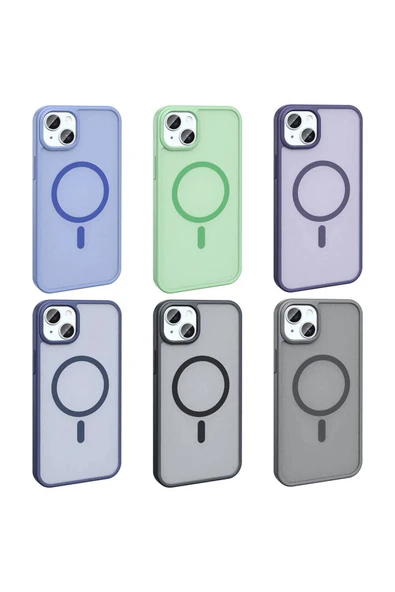 zore iPhone 15 Plus Kılıf Magsafe Şarj Özellikli Mat Arka Yüzey Zore Sio Kapak-Açık Yeşil - Resim 2