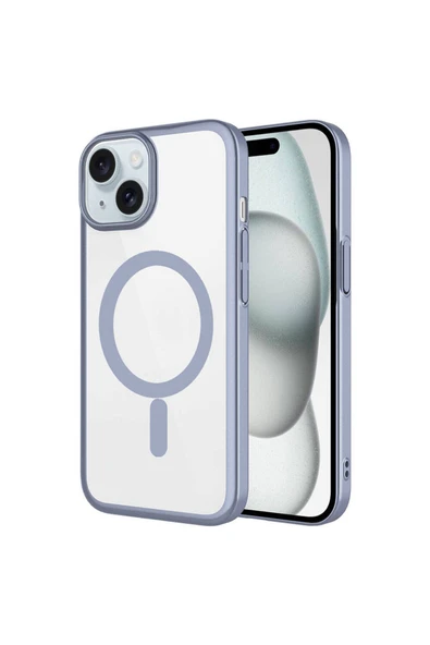 Cleo Cases iPhone 15 Uyumlu Wireless Şarj Özellikli Sert PC Zore Mat Riksos Magsafe Kılıf-Gri ürün görseli 1